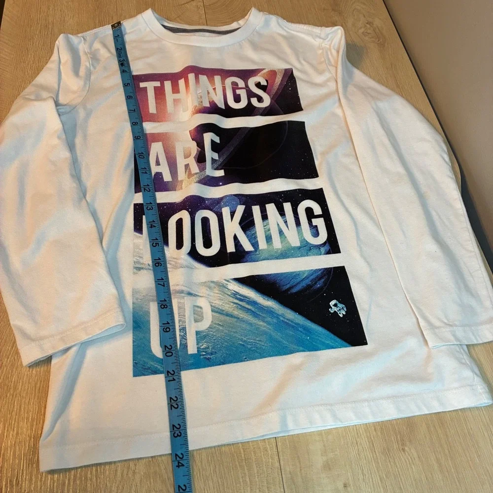 Old Navy Boys XL 14-16 White Long Sleeve Space Graphic Tee Things Are Looking Up